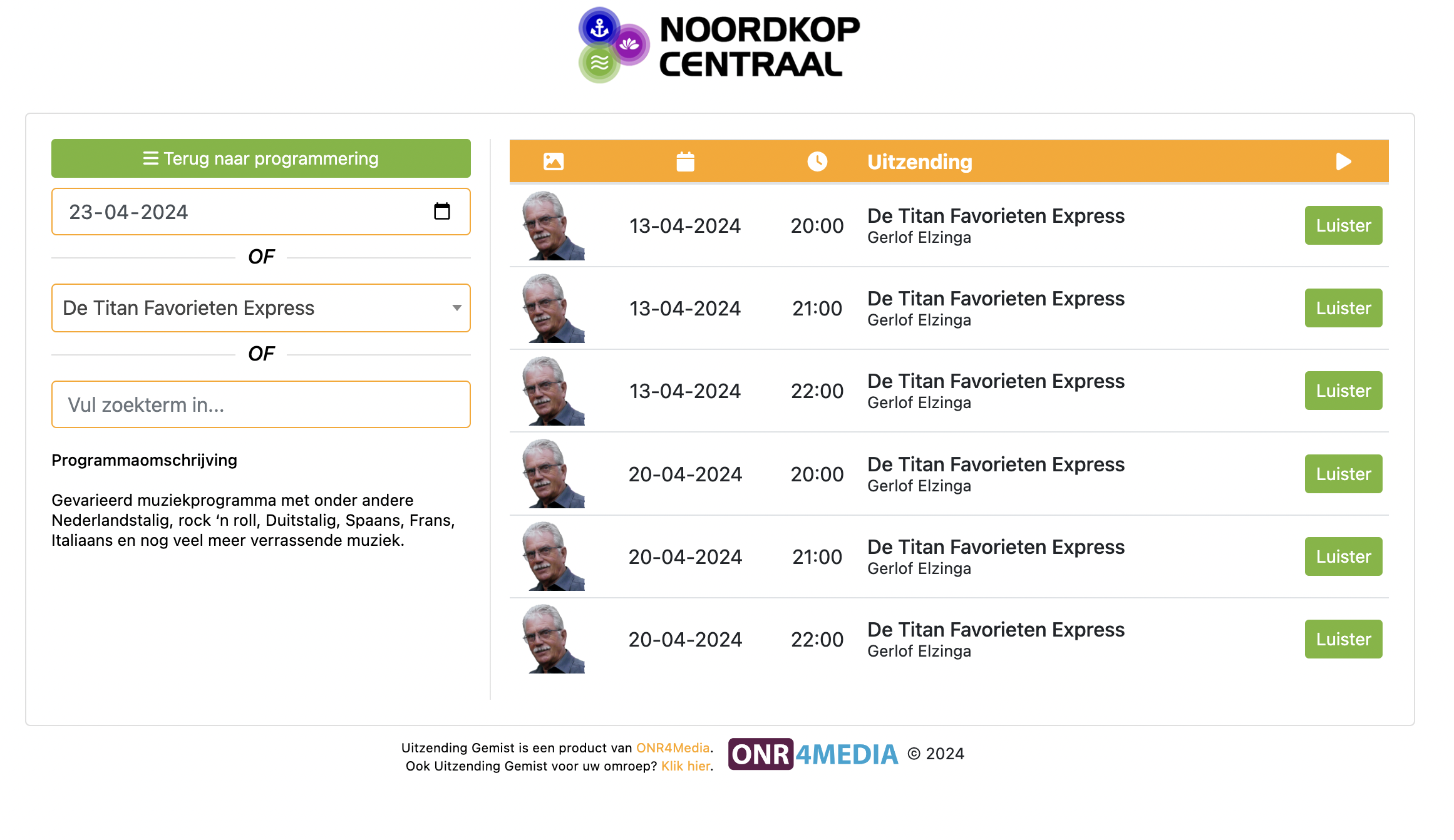 Uitzending Gemist programmaoverzicht